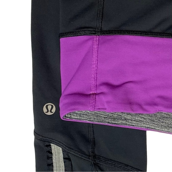 Lululemon Black Pink Tights w/Ruffle Surrounded Reflective Detail - Sz 6 - Picture 4 of 15